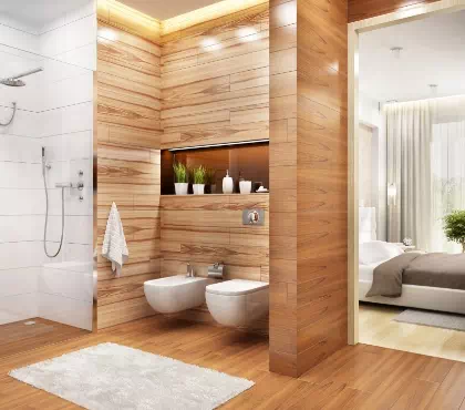 drewniane płytki w łazience